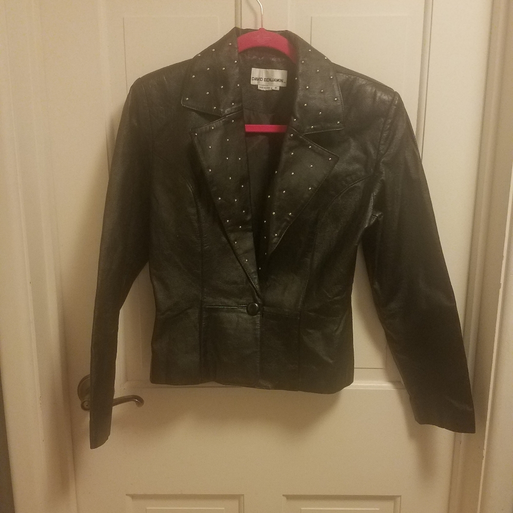 Vintage y2k 90s size 8 leather gold studded jacket